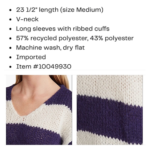 NWT VERO MODA ERIN STRIPED V-NECK CHUNKY KNIT COZY SWEATER XL Navy Cream - Picture 7 of 12